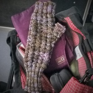 Ferry knitting the first waffle mitt